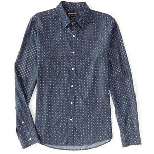 Michael Kors Mens Slim Fit Polka Dot Long Sleeve Button-Up Shirt XXL Blue